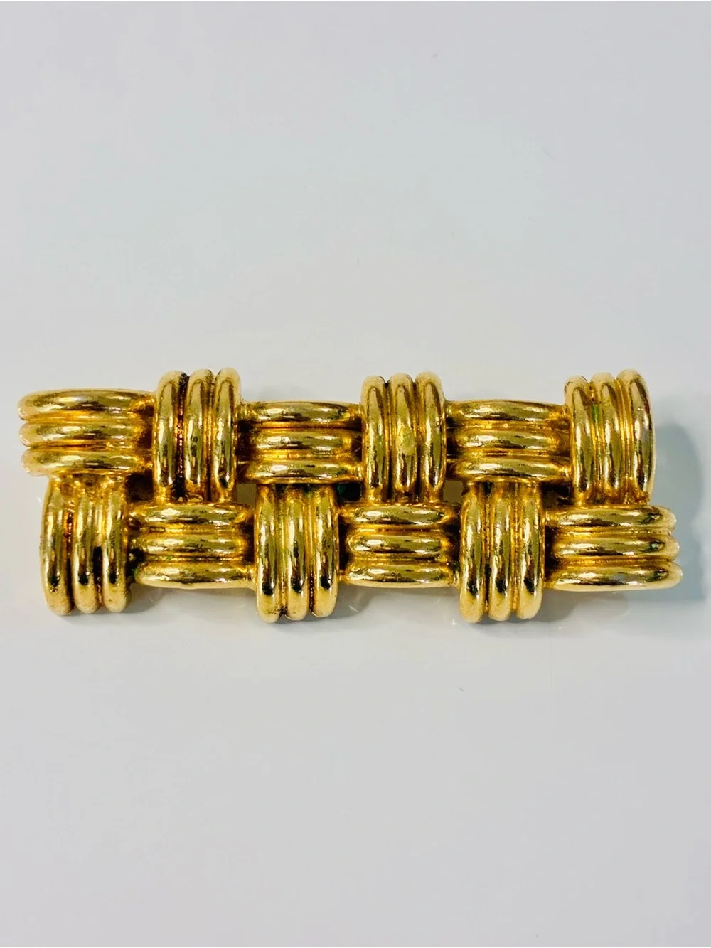 Source Unknown Gold Woven Link Bar Brooch
